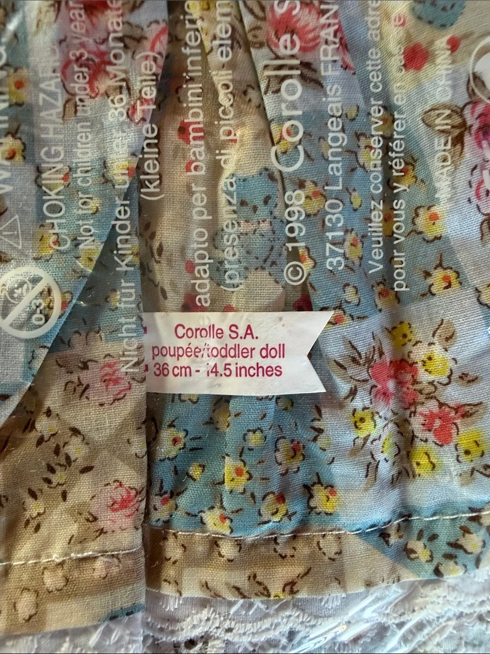 Corolle Beige&Blue Floral Patterned Dress For 14” Dolls NWT